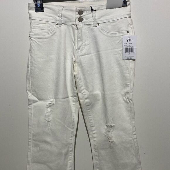 Midi YMI Women's White Denim Stretch Mid-Rise Cropped Midi Jeans Size 1 NWT - Picture 1 of 9